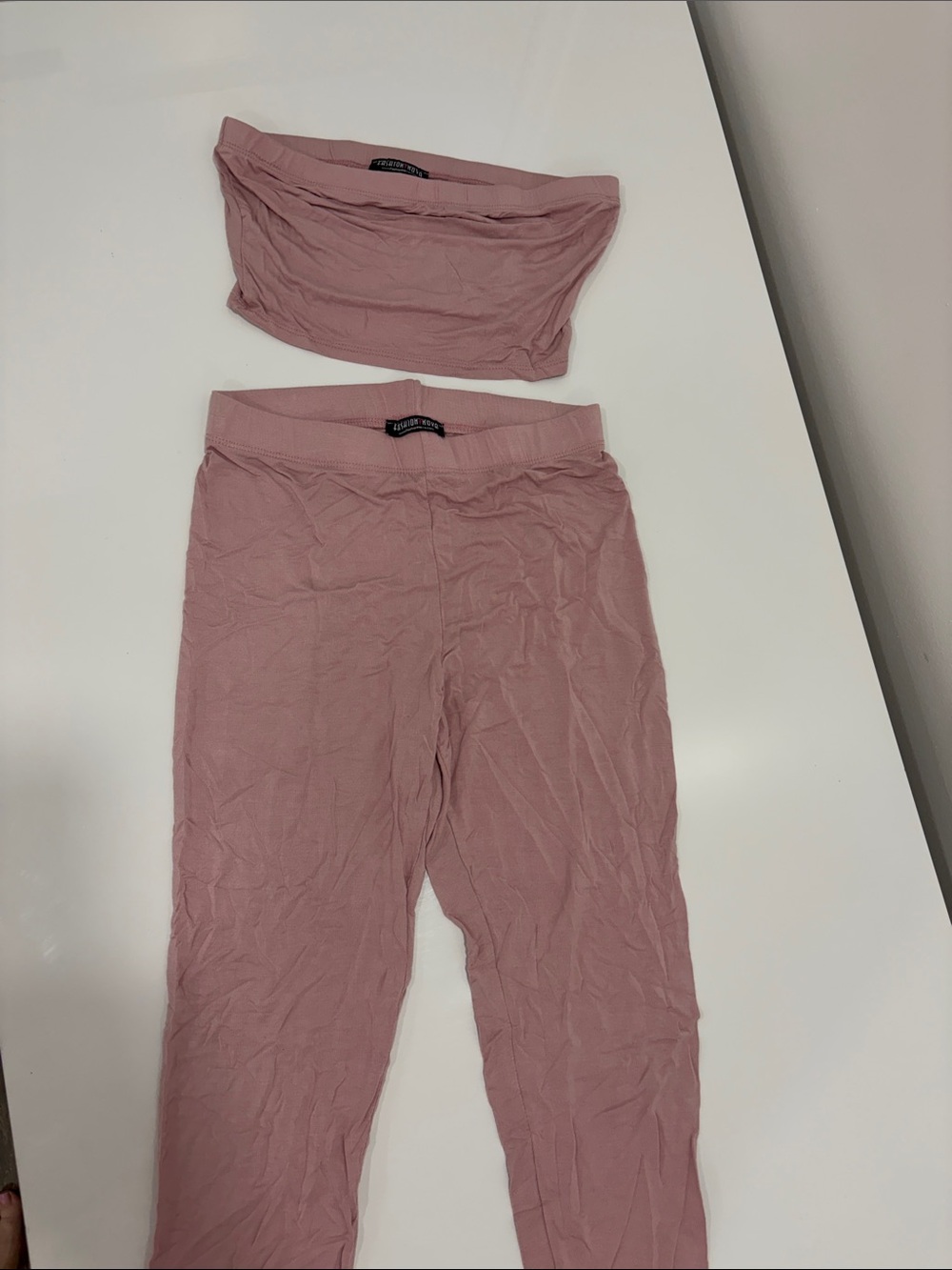 Fashion Nova Ribbed Tube Top & High-Waist Leggings Set - Mauve Pink